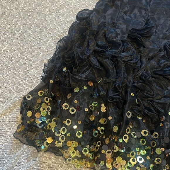 DEMETRIOS Bridal Black Strapless with Gold Sequins Mini Formal Prom Dress 16 NWT - Picture 2 of 12